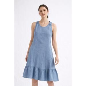 Terzo Millennio Linen Dress Womens M Blue Made in Italy Tie Back Midi